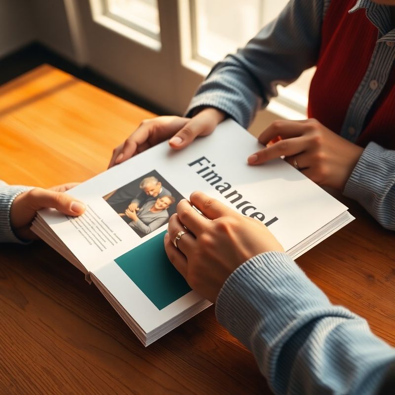 Mâini ținând o broșură de planificare financiară pe o masă din lemn cald